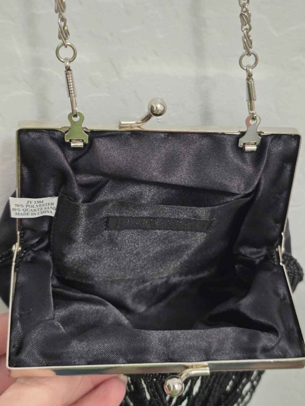 Vintage Bijoux Terner Kiss Lock Beaded Black Evening Clutch Purse Chain 5"W - Picture 10 of 13
